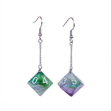 D10 Galaxy Earrings - Green & Purple