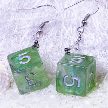 D6 Earrings - Galaxy Green & Purple