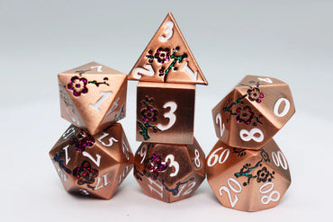 Metallic Bouquet: Copper with Red Orchids - Metal RPG Dice Set