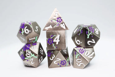 Metallic Bouquet: Silver with Purple Orchids - Metal RPG Dice Set