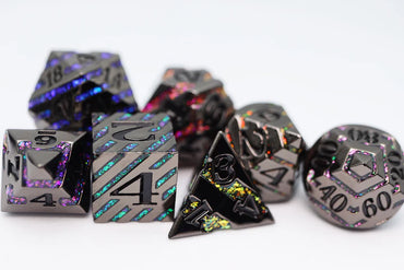 Into the Mines: Black with Rainbow Mica - Metal RPG Dice Set