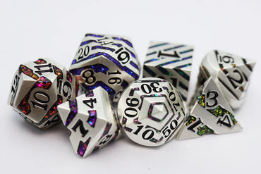 Into the Mines: Platinum with Rainbow Mica - Metal RPG Dice Set