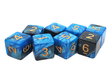Vorpal - Black & Blue w/ Gold 8 Count 16mm D6 Dice Set