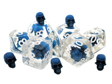 Infused Dice - Skull (Blue w/ White) 7pc RPG Set
