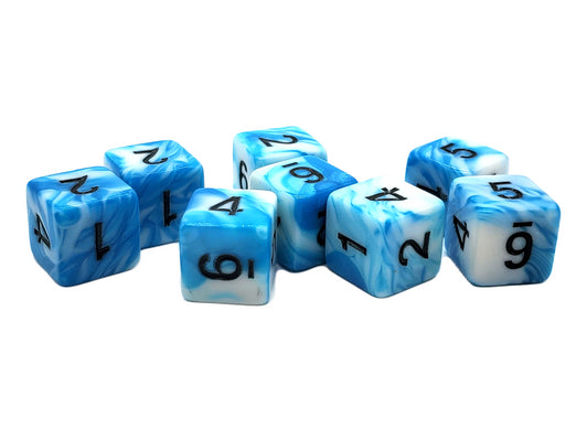 Vorpal - Baby Blue & White w/ Black 8 Count 16mm D6 Dice Set
