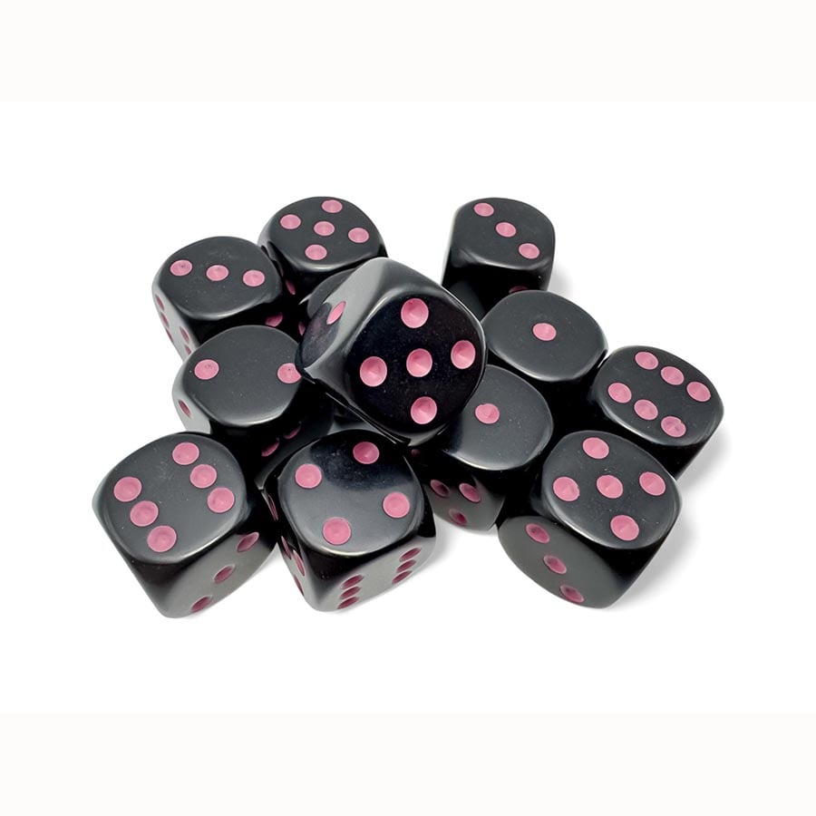 CHX 25648 Black/Pink Opaque 12 Count 16mm D6 Dice Set