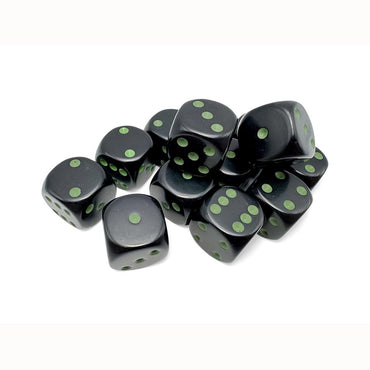 CHX 25658 Black/Green Opaque 12 Count 16mm D6 Dice Set