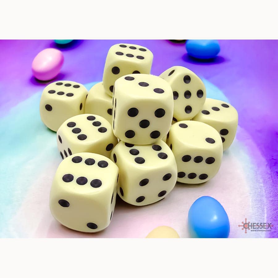 CHX 25662 Pastel Yellow/Black Opaque 12 Count 16mm D6 Dice Set