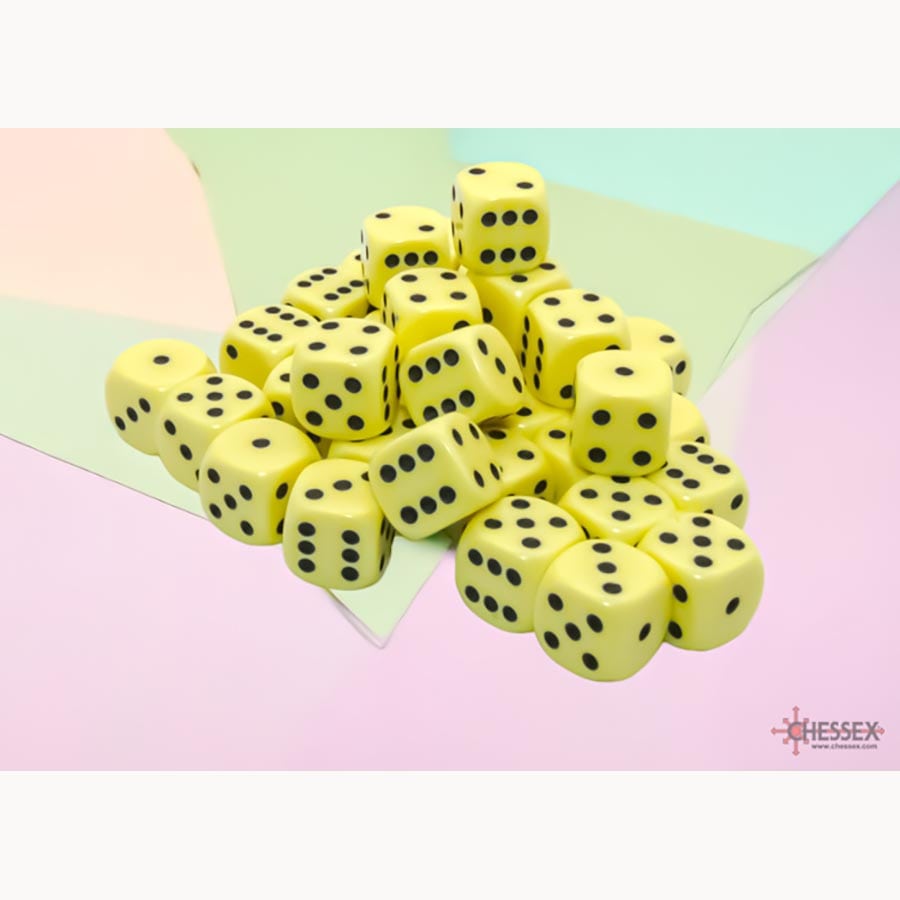 CHX 25862 Pastel Yellow/Black Opaque 36 Count 12mm D6 Dice Set