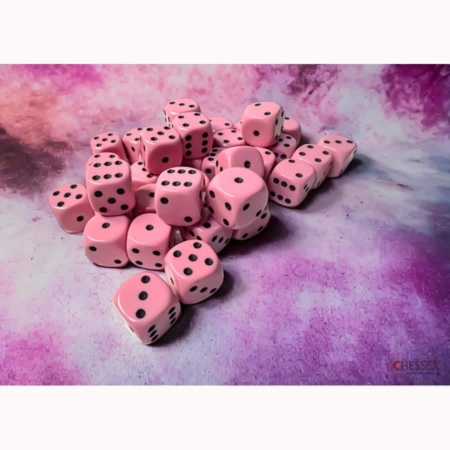 CHX 25864 Pastel Pink/Black Opaque 36 Count 12mm D6 Dice Set