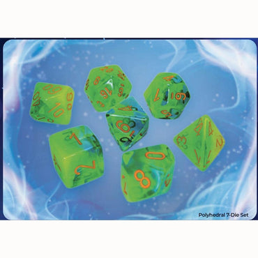 CHX 26470 Gemini Plasma Green-Teal/Orangue Luminary 7 Count Polyhedral Dice Set