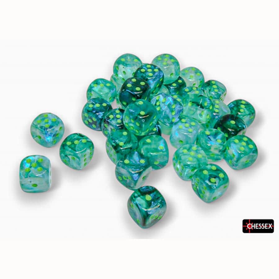 CHX 27995 Kelp/Light Green Luminary Nebula 36 Count 12mm D6 Dice Set