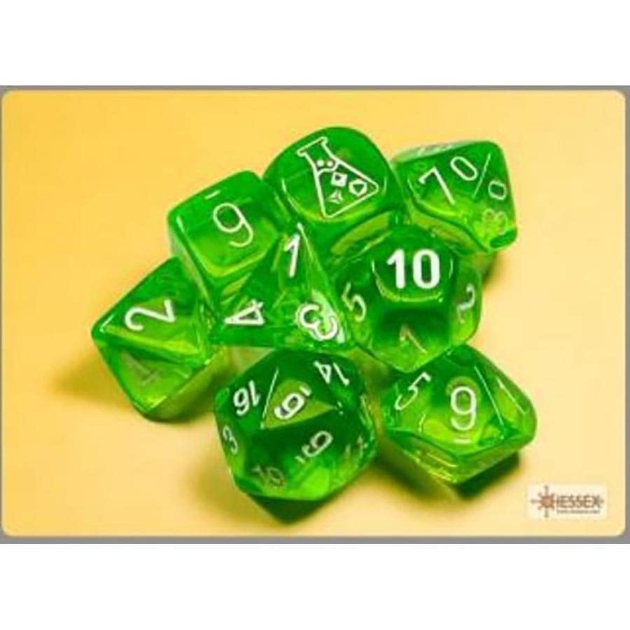 CHX 30062 Translucent Rad Green/White 7 Count Polyhedral Dice Set