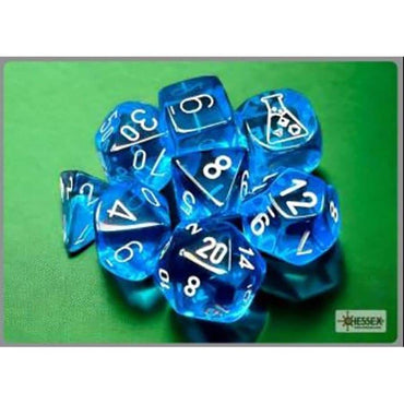 CHX 30063 Translucent Tropical Blue/White 7 Count Mini Polyhedral Dice Set