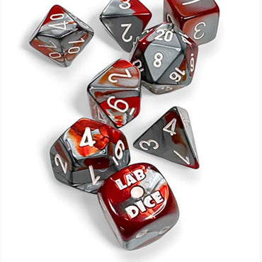 CHX 30066 Gemini Red-Steel/White 7 Count Polyhedral Dice Set