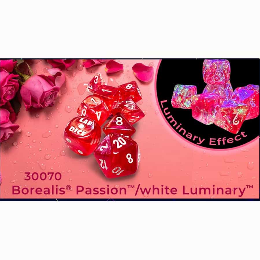 CHX 30070 Borealis Passion/White 7 Count Polyhedral Dice Set