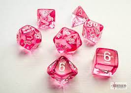 CHX 20384 Translucent Pink/White 7 Count Mini Polyhedral Dice Set