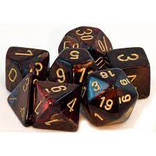 CHX 20419 Scarab Blue Blood/Gold 7 Count Mini Polyhedral Dice Set