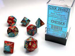 CHX 20662 Gemini Red-Teal/Gold 7 Count Mini Polyhedral Dice Set