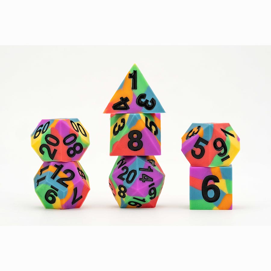 Rainbow Flag 7 Count Polyhedral Silicon Dice Set