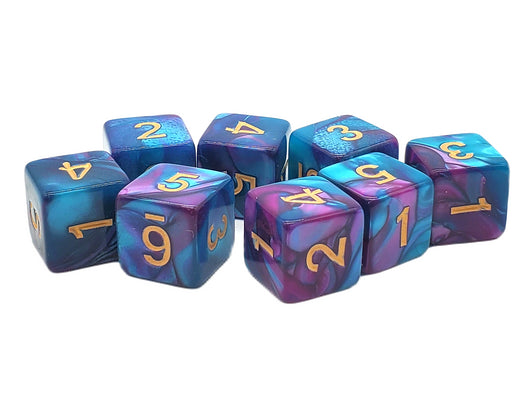 Vorpal - Lilac & Light Blue w/ Gold 8 Count 16mm D6 Dice Set