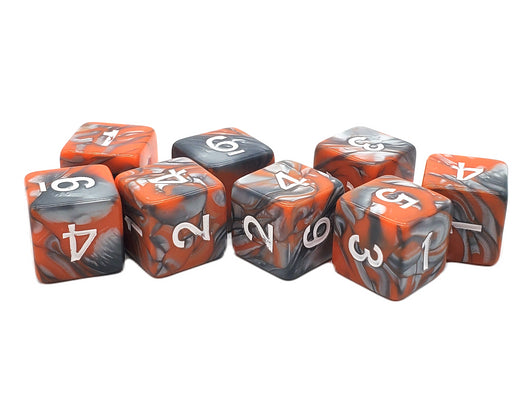 Vorpal - Silver & Orange 8 Count 16mm D6 Dice Set