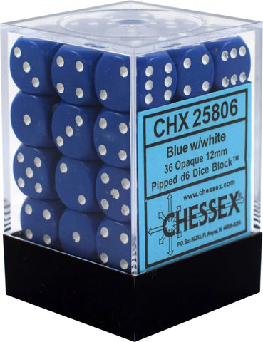 CHX 25806 Opaque Blue/White 36 Count 12mm D6 Dice Set
