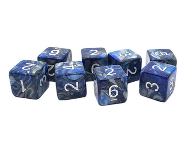 Vorpal - Silver & Blue 8 Count 16mm D6 Dice Set