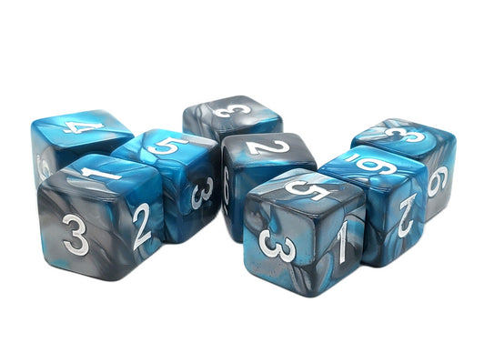 Vorpal - Silver & Teal 8 Count 16mm D6 Dice Set