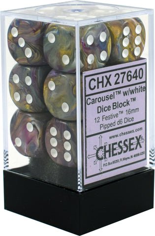 CHX 27640 Carousel/White Festive 12 Count 16mm D6 Dice Set