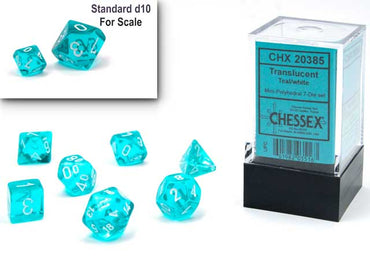 CHX 20385 Translucent Teal/White 7 Count Mini Polyhedral Dice Set