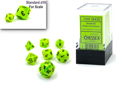 CHX 20430 Vortex Bright Green/Black 7 Count Mini Polyhedral Dice Set