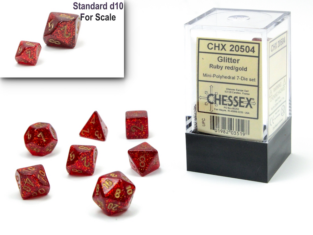CHX 20504 Glitter Ruby/Gold 7 Count Mini Polyhedral Dice Set