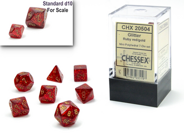 CHX 20504 Glitter Ruby/Gold 7 Count Mini Polyhedral Dice Set
