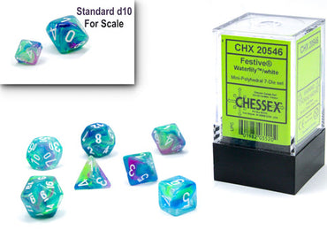 CHX 20546 Festive Waterlily/White 7 Count Mini Polyhedral Dice Set