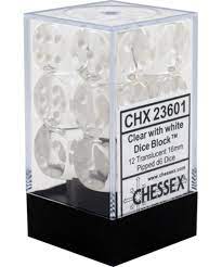 CHX 23601 Clear/White Translucent 12 Count 16mm D6 Dice Set