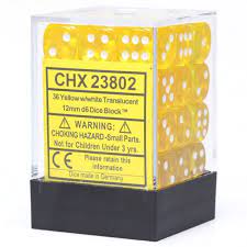 CHX 23802 Yellow/White Translucent 36 Count 12mm D6 Dice Set
