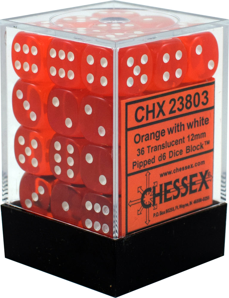 CHX 23803 Orange/White Translucent 36 Count 12mm D6 Dice Set