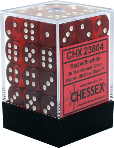 CHX 25804 Red with White 36 Count 12mm D6 Dice Set
