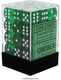CHX 23805 Green/White Translucent 36 Count 12mm D6 Dice Set
