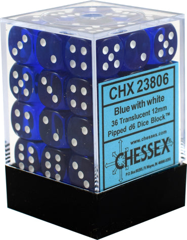 CHX 23806 Blue/White Translucent 36 Count 12mm D6 Dice Set