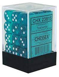 CHX 23815 Teal/White Translucent 36 Count 12mm D6 Dice Set
