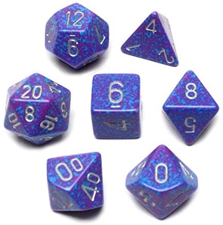 CHX 25347 Purple/Blue Speckled Silver Tetra 7 Count Polyhedral Dice Set
