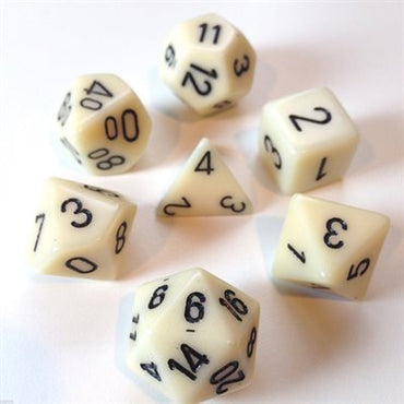 CHX 25400 Opaque Ivory/Black 7 Count Polyhedral Dice Set