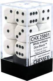 CHX 25601 White/Black Opaque 12 Count 16mm D6 Dice Set