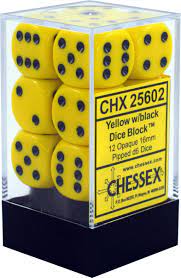 CHX 25602 Yellow/Black Opaque 12 Count 16mm D6 Dice Set