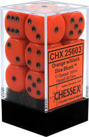 CHX 25603 Orange/Black Opaque 12 Count 16mm D6 Dice Set