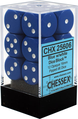CHX 25606 Blue/White Opaque 12 Count 16mm D6 Dice Set