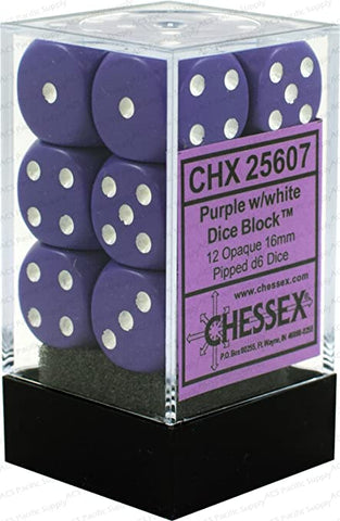CHX 25607 Purple/White Opaque 12 Count 16mm D6 Dice Set