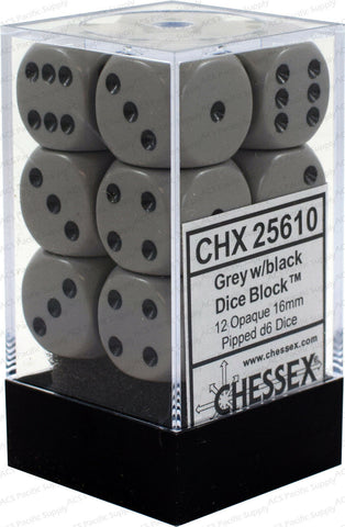 CHX 25610 Dark Grey/Black Opaque 12 Count 16mm D6 Dice Set